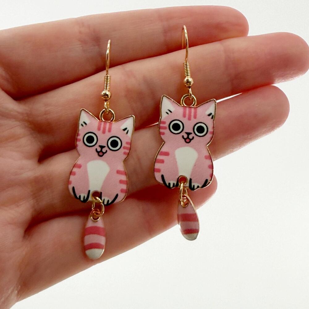 Pink Cat Earrings, Cat Mom, Cute Gray Cat Earrings For Cat Lady, Friend Gift